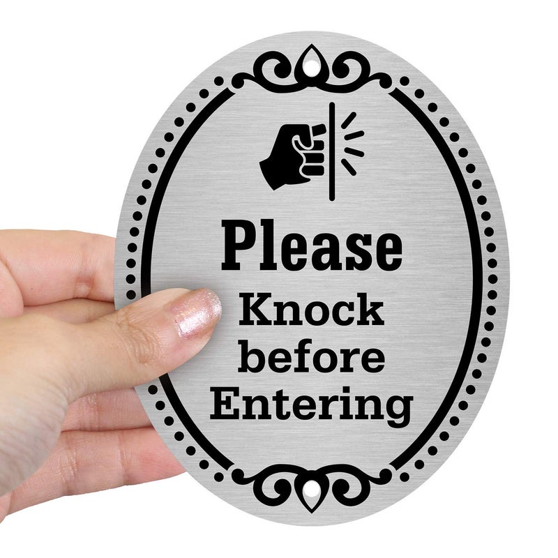 SmartSign â€œPlease Knock Before Enteringâ€ Diamond Plate Door Sign | 4" x 5" Aluminum, Made in USA - Image 4